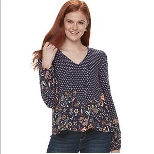 Floral Print Long Bell Sleeve Blouse